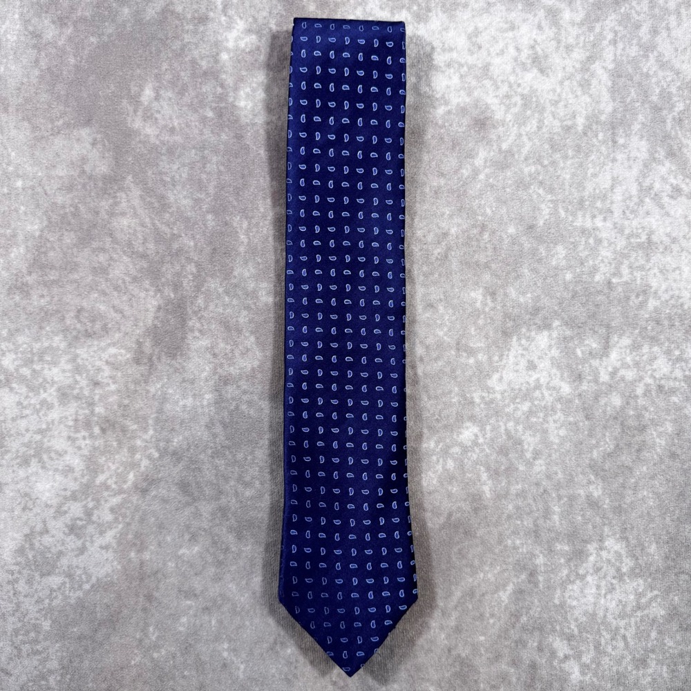 Canali Mens Navy Blue Silk Micro Paisley Necktie Made in Italy Business Tie